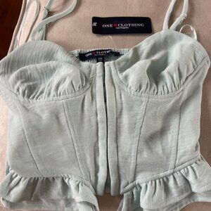 Strappy Women's XS Light Blue Crop Top with Eyelet Closure and Double Ruffle